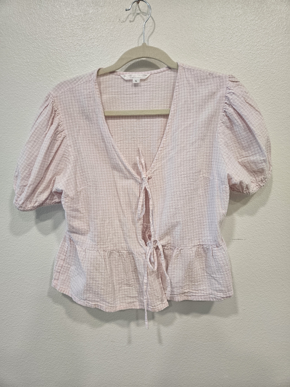 Live 4 Truth Light Pink Tie-Front Puff Sleeve Top